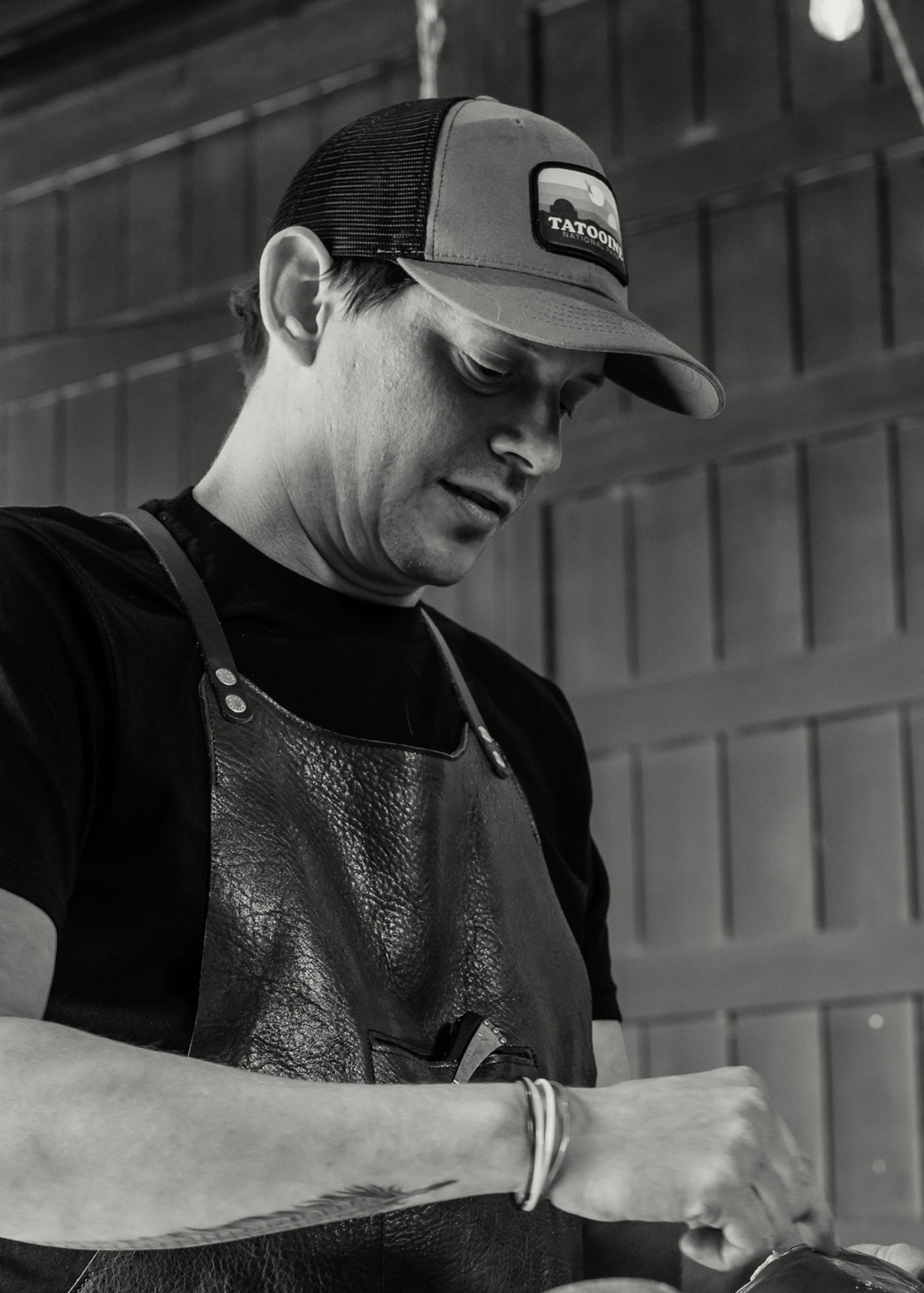 Nick Weston cooking close up photo in black and white