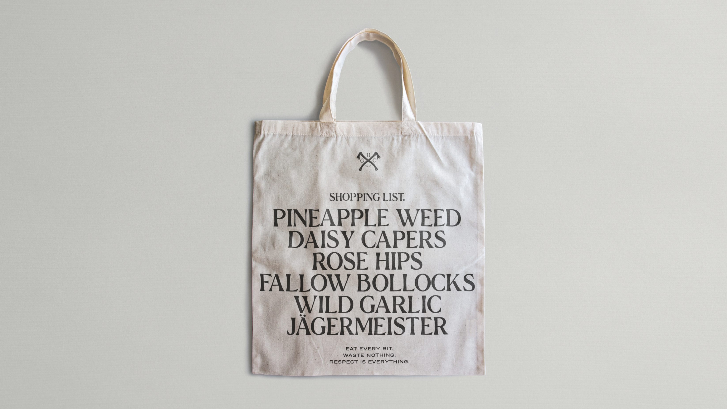 Natural coloured tote bag with a shopping list of ingredients on it