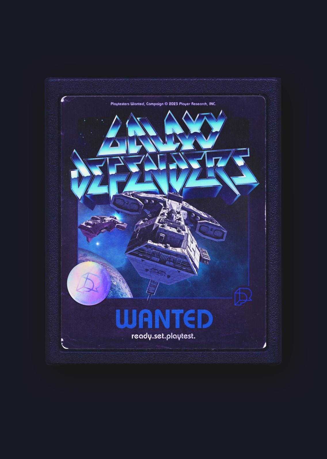 Galaxy Defenders Wanted visual on an old school cassette cartridge