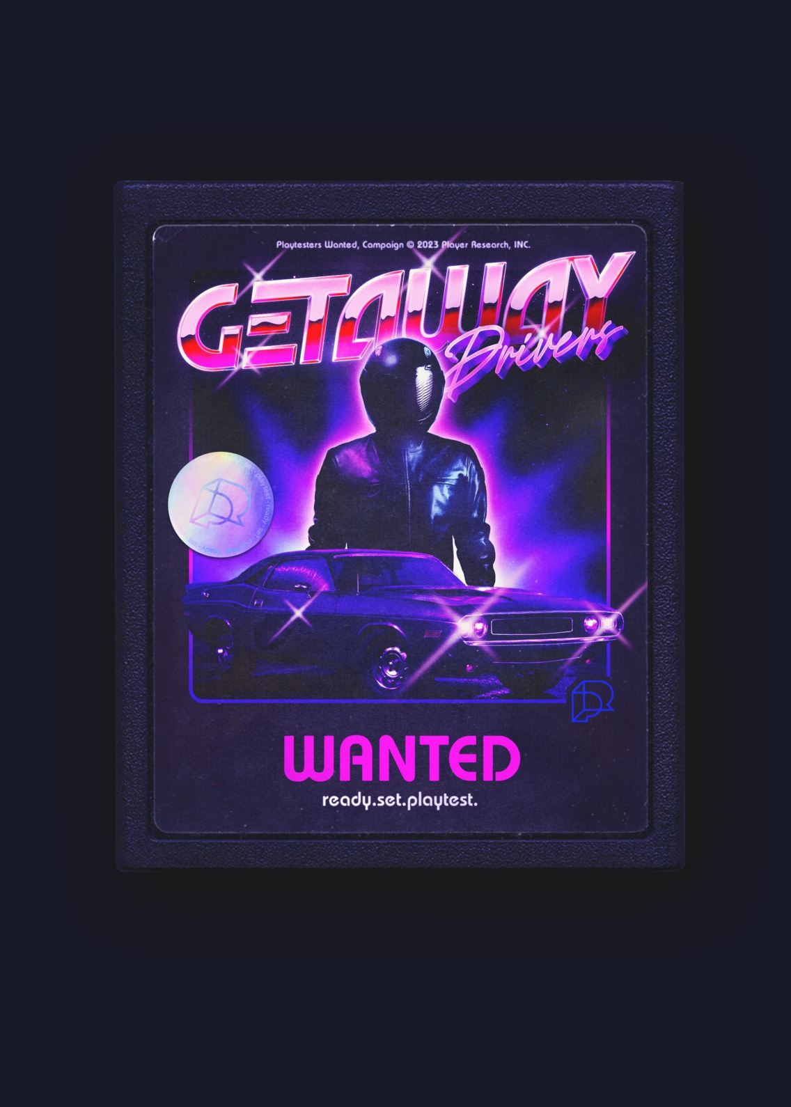 Getaway Drivers Wanted visual on an old school cassette cartridge