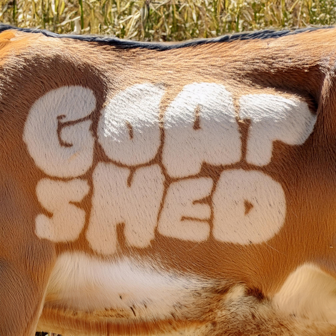 Goat shed logo on the side of goat